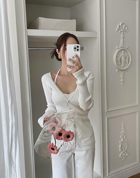 [SET] 로띠 골지 홀터 니트 가디건 세트