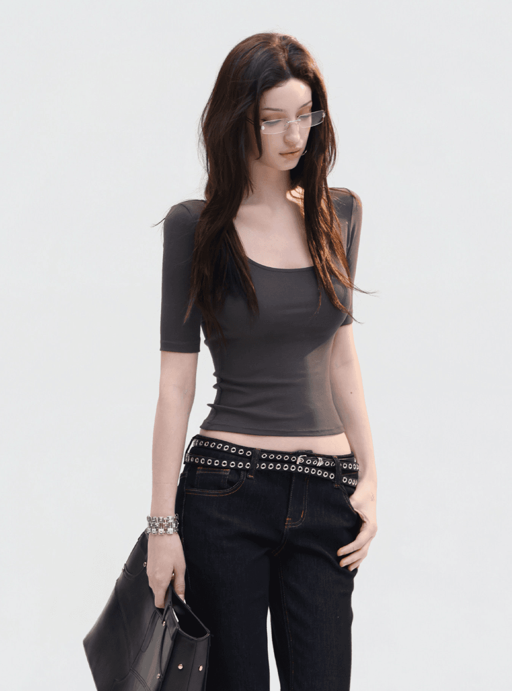 Deep Boat Neck Half Sleeve Top (2color)