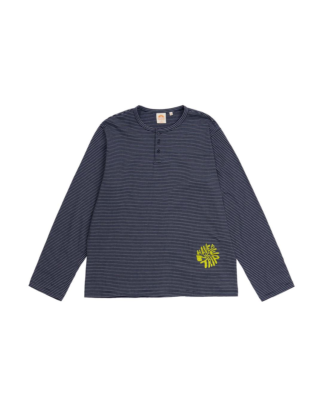 Henley Neck Stripe LS Tee_Navy