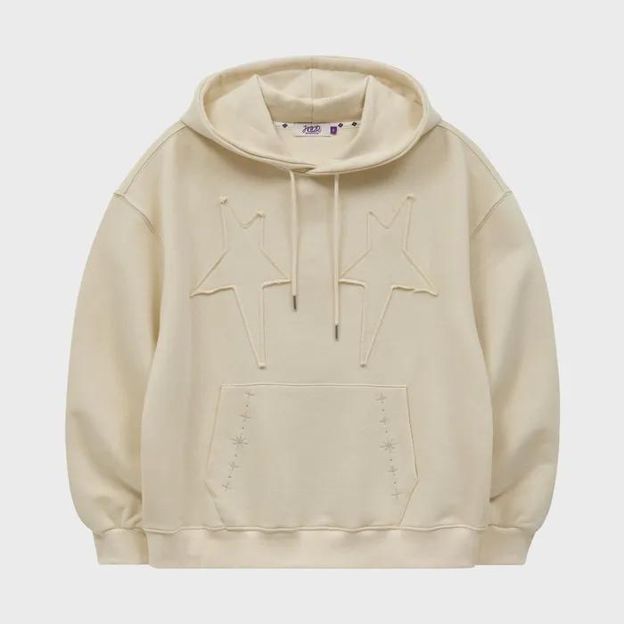 스타 아플리케 자수 후드 아이보리