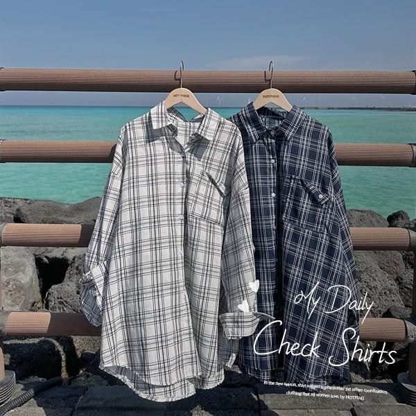 핫핑 [8천장돌파/살안타템/에어컨차단][MADE] 버닛 루즈핏 여름 체크셔츠(44~110) (데일리-캐주얼-빅사이즈셔츠-빅사이즈긴팔셔츠-여름셔츠-루즈핏셔츠-체크남방-체크긴팔셔츠)