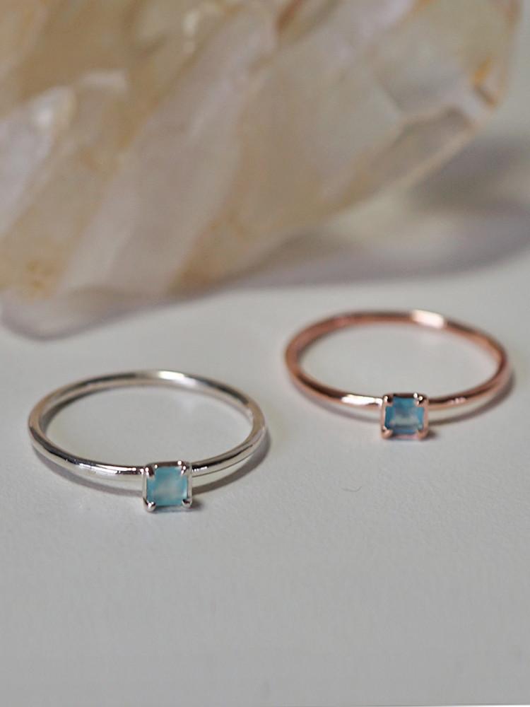925silver 사각 아쿠아 칼세도니 반지