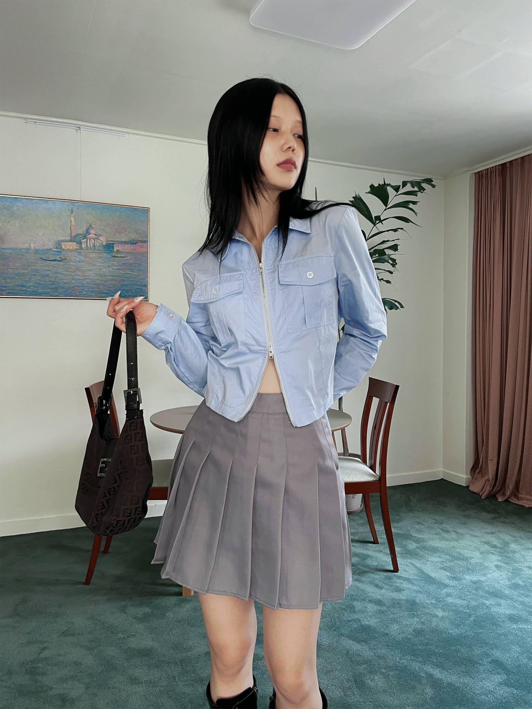 Two-way zip pocket shirt