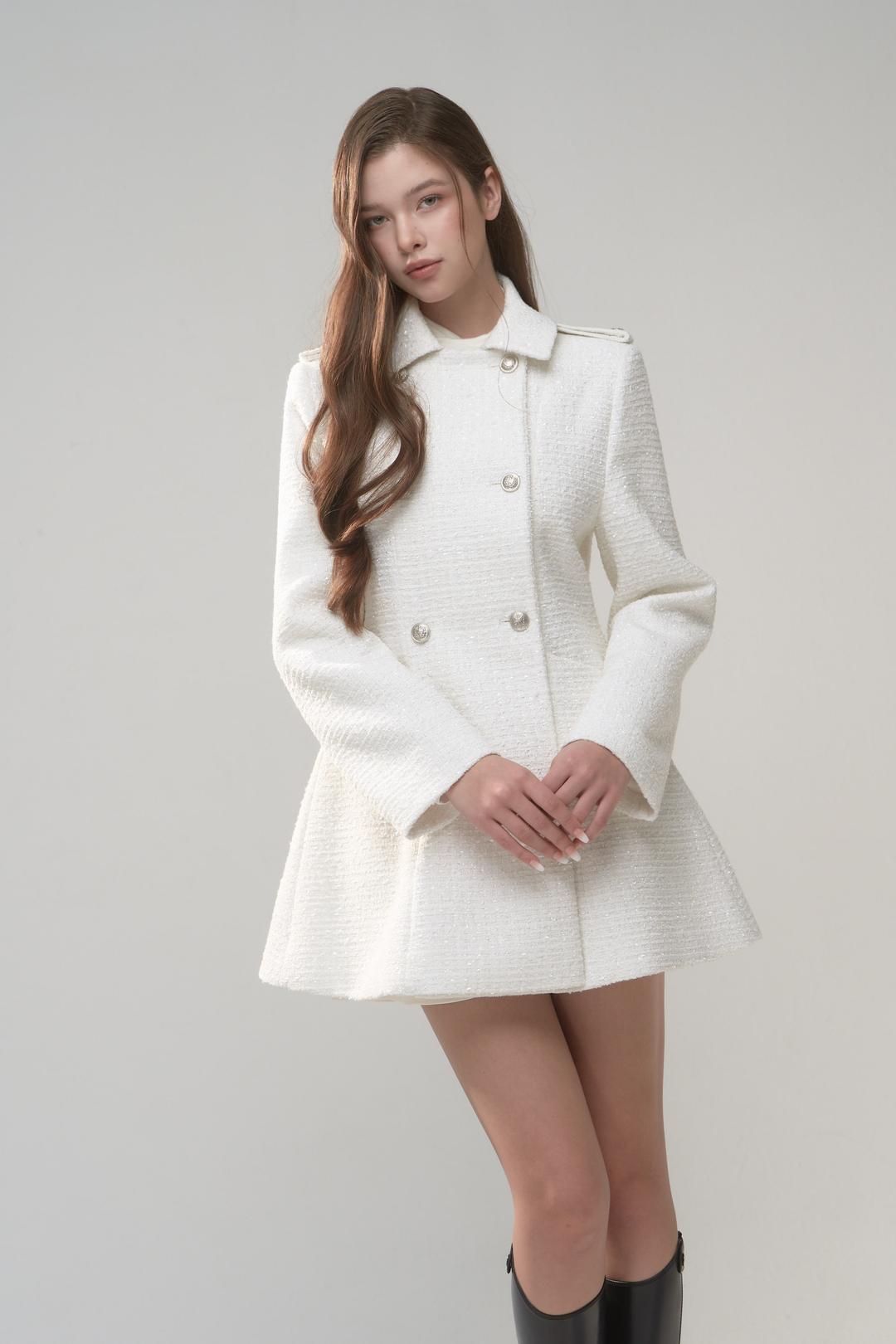 Élise tweed Mini Dress Coat - WHITE & SILVER