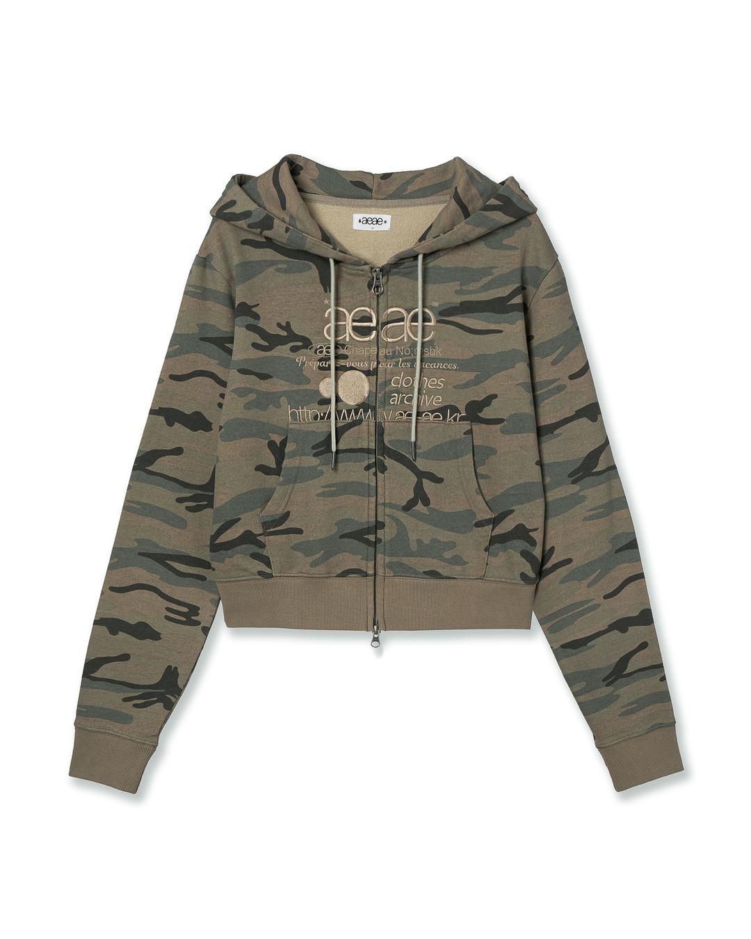 WEB LOGO CROP HOOD ZIP UP [CAMO BEIGE]