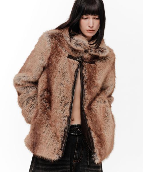 ROCHE FAUX FUR JACKET (BROWN)