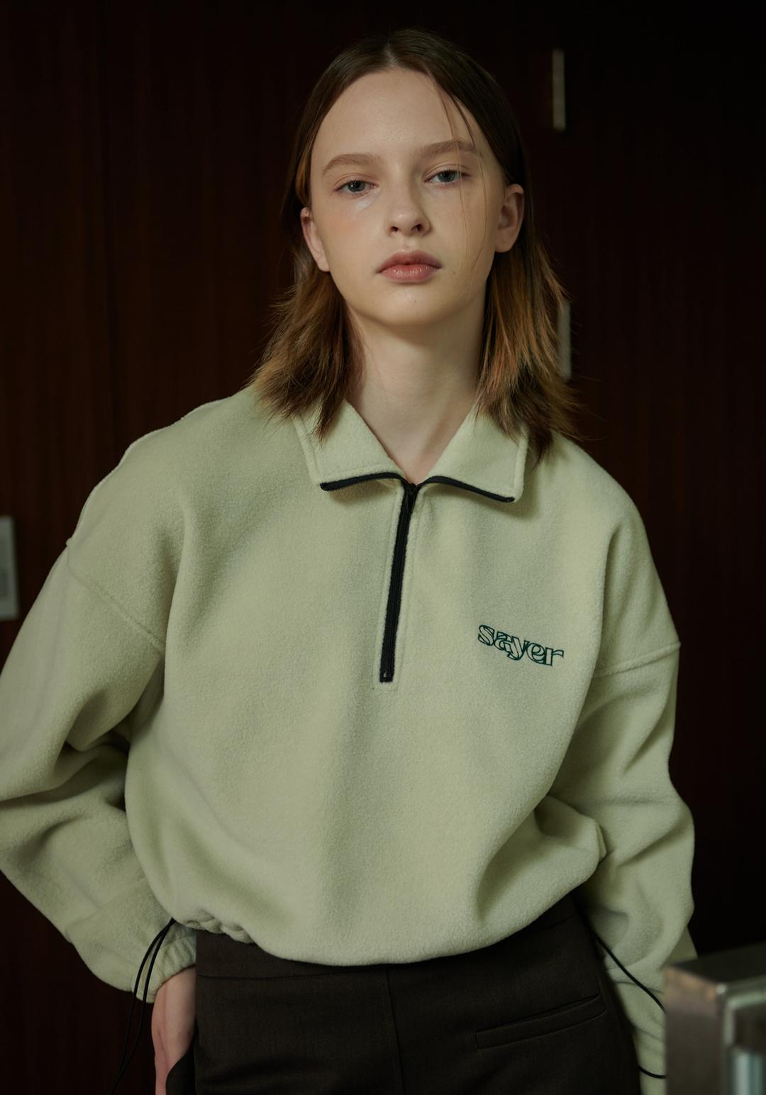 LOGO HALF ZIP UP FLEECE - LIGHT GREEN