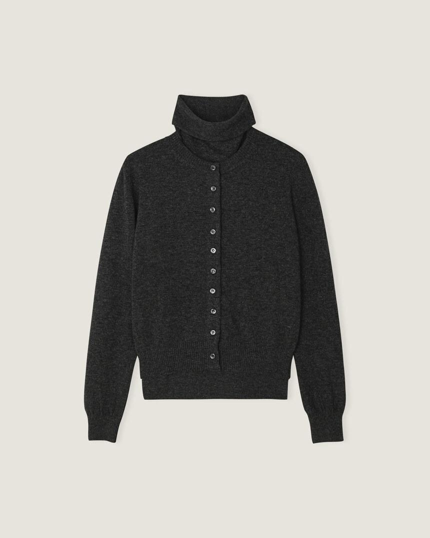 [2nd Restock] Turtleneck Sleeveless Cardigan Set - Charcoal