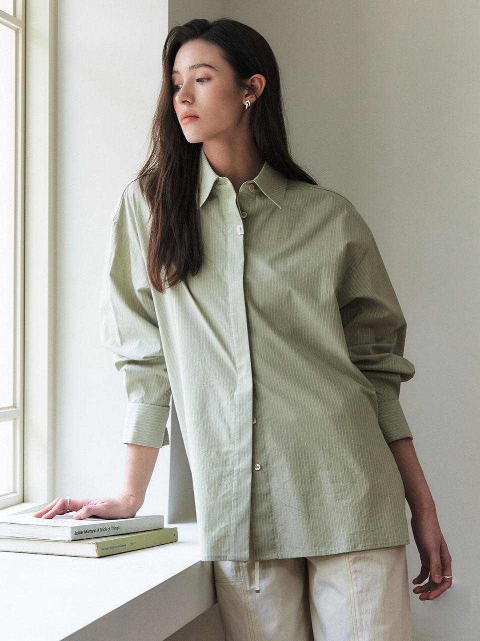 더블 커프 스트라이프 셔츠_MINT