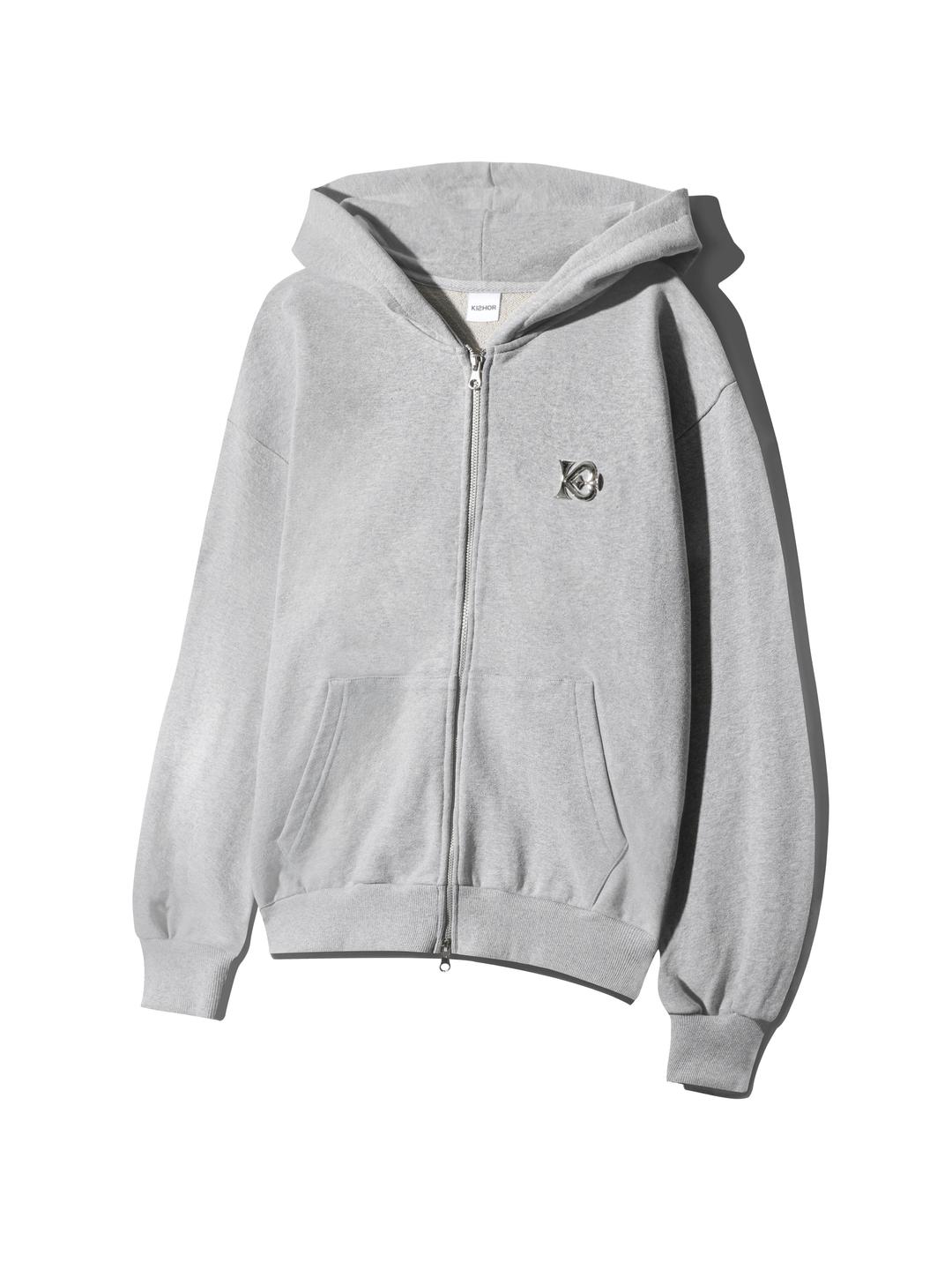 KISHOR 25ss METAL LOGO HOOD ZIP-UP_GRAY