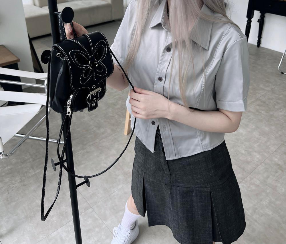 [묘랑] 나비 레더 스티치 미니 백팩