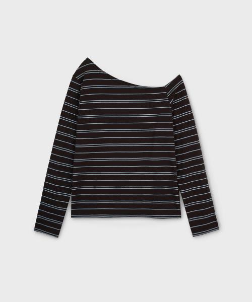 Stripe Off-Shoulder LongSleeve T-shirt/WHLAF4T84F