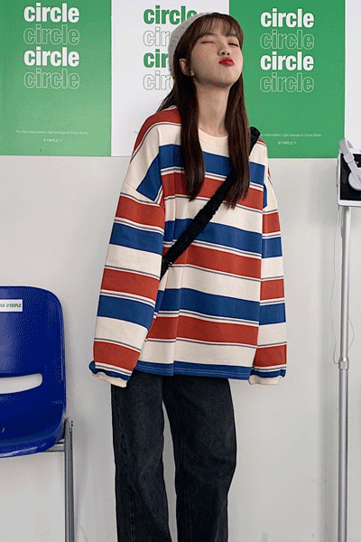 NS5595 루즈핏 배색 단가라 티셔츠