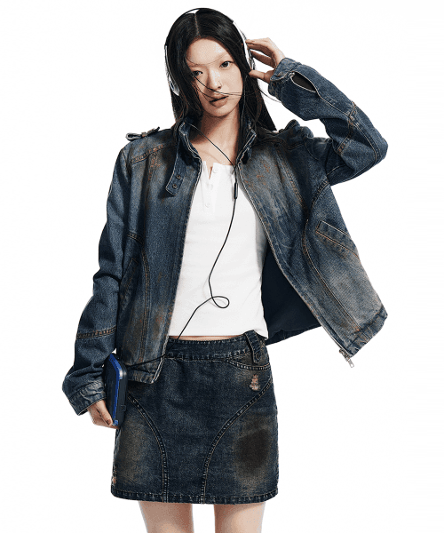 골드 브러쉬 슬림 숏 데님 자켓