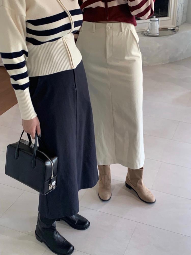 클래식 프렌치 스커트 H라인 코튼 롱스커트