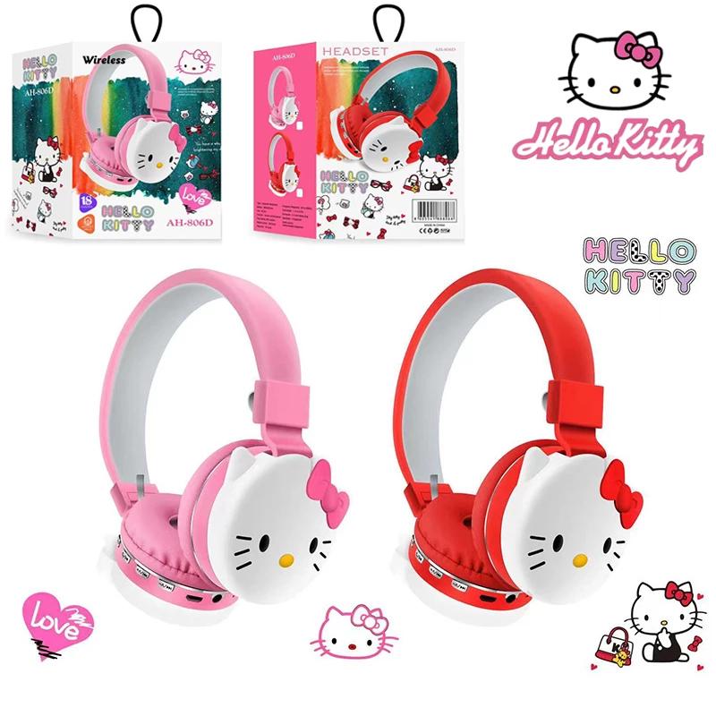 Kawaii 헬로 키티 헤드폰 AH806d 헤드 마운트 블루투스 헤드셋 만화 휴대 전화 컴퓨터 음악 스테레오 헤드셋 Sanrio 선물