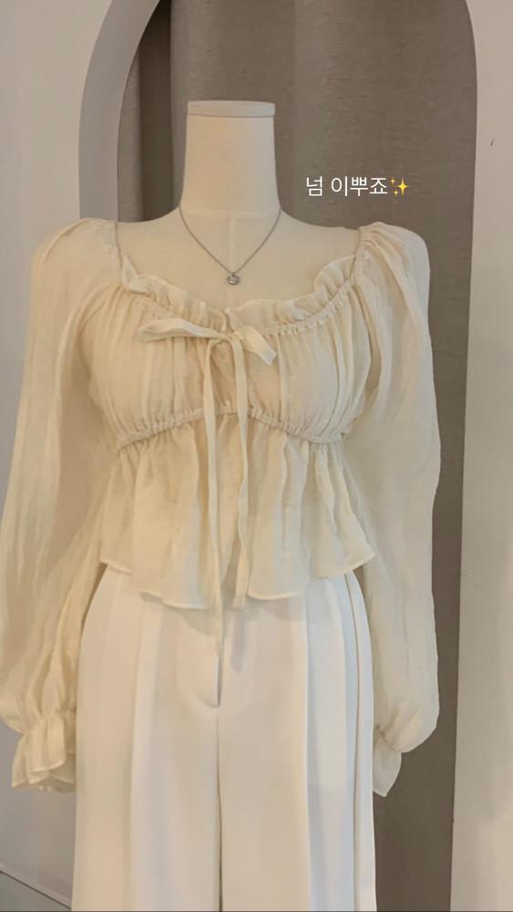 여리 셔링 블라우스 (3color) / 투웨이 셔링 퍼프 리본 오프숄더 프릴 블라우스