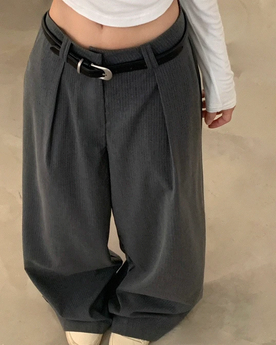 [S~L/핏보장!] 스터니 스트라이프 핀턱 와이드 슬랙스 - 3color