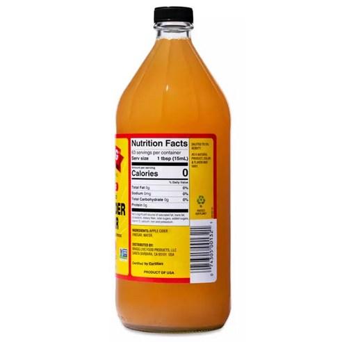 브래그 로우 언필터드 사과 식초 언패스츄라이즈드, 946ml, 1개