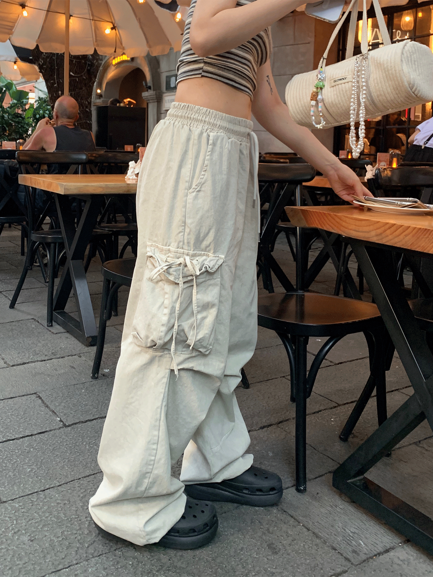 리넨느 washed cargo ribbon wide pants (2color)