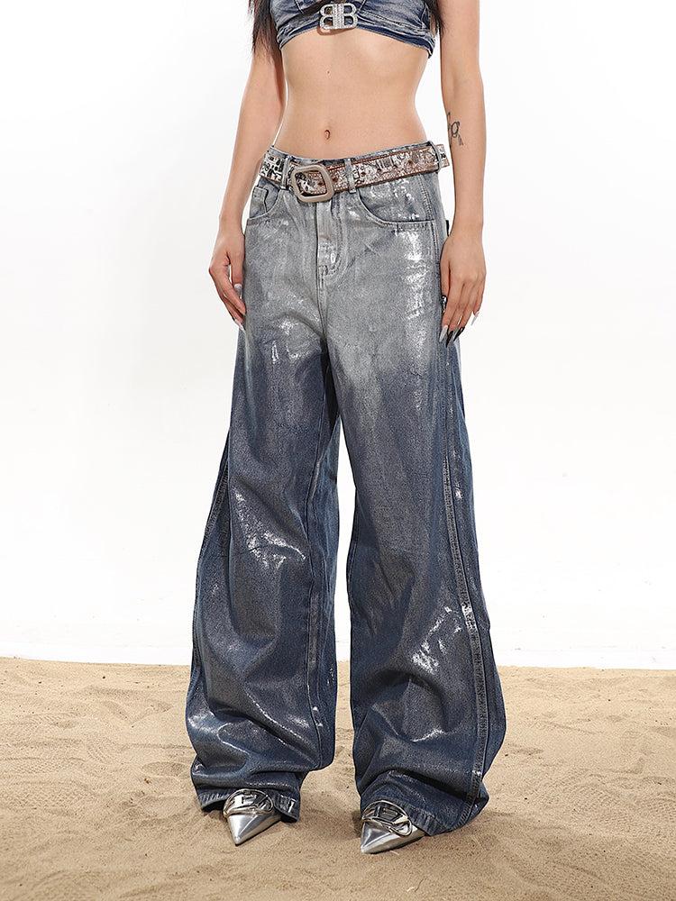 【23s January.】Coated Glossy Casual Graffiti Jeans