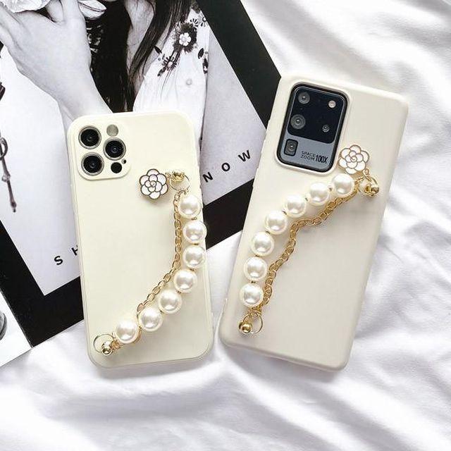 [갤럭시]폰테 카멜리아 진주스트랩 코튼 컬러케이스 S21FE S20 S10 노트20 퀀텀2 A32 A42 A52 A51