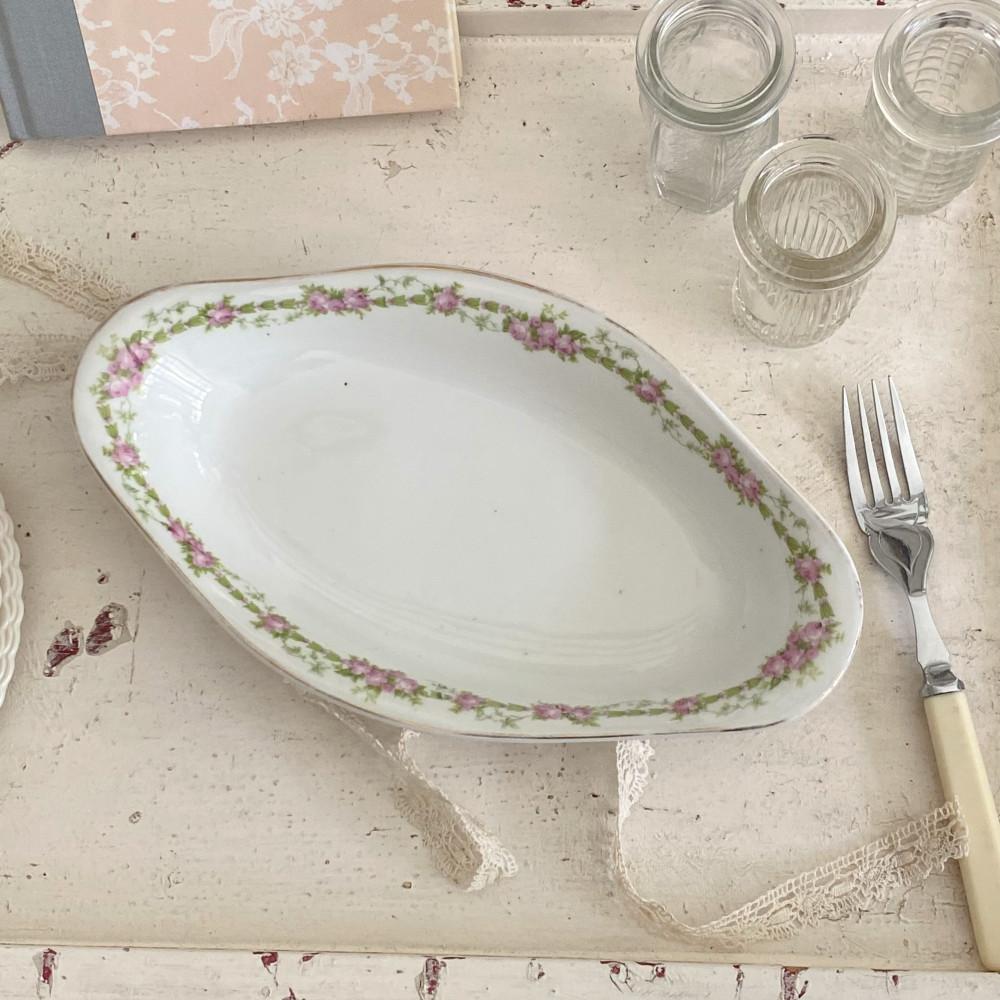 프랑스 리모주 핑크 로즈 앤틱 오벌 접시, 렐리시 디쉬