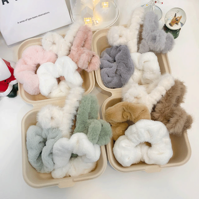 [4개set!/당일발송!] 크리스마스 선물박스 페이크퍼 집게핀 곱창밴드 밍크 퍼 폼폼 파스텔 가을 겨울 올림머리 꼬임 헤어핀 선물박스세트 생일선물