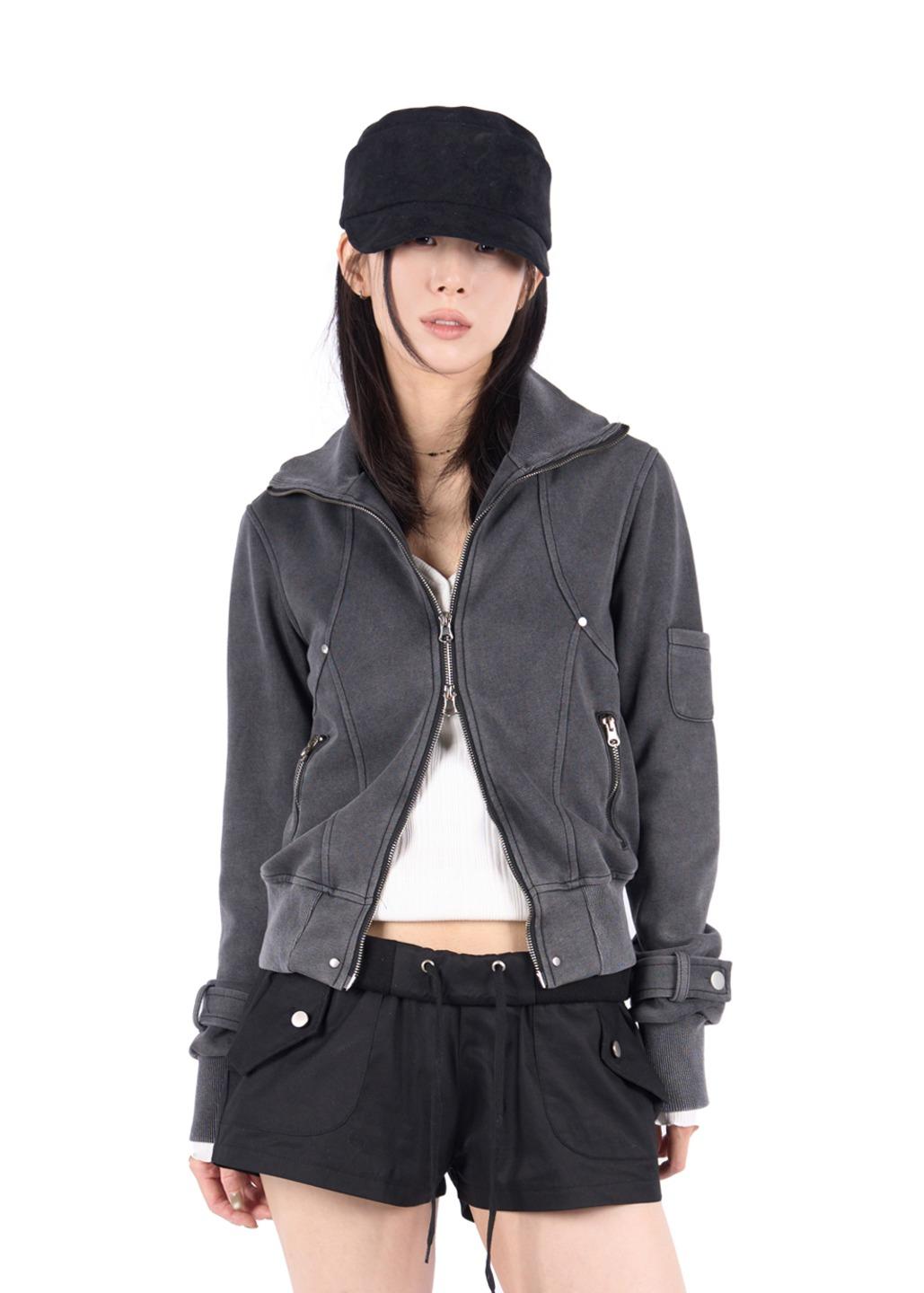 WASHED RIVET ZIP-UP