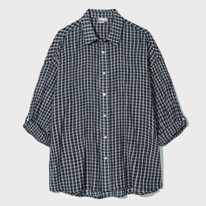 Sheer Check Roll Up Shirts Navy