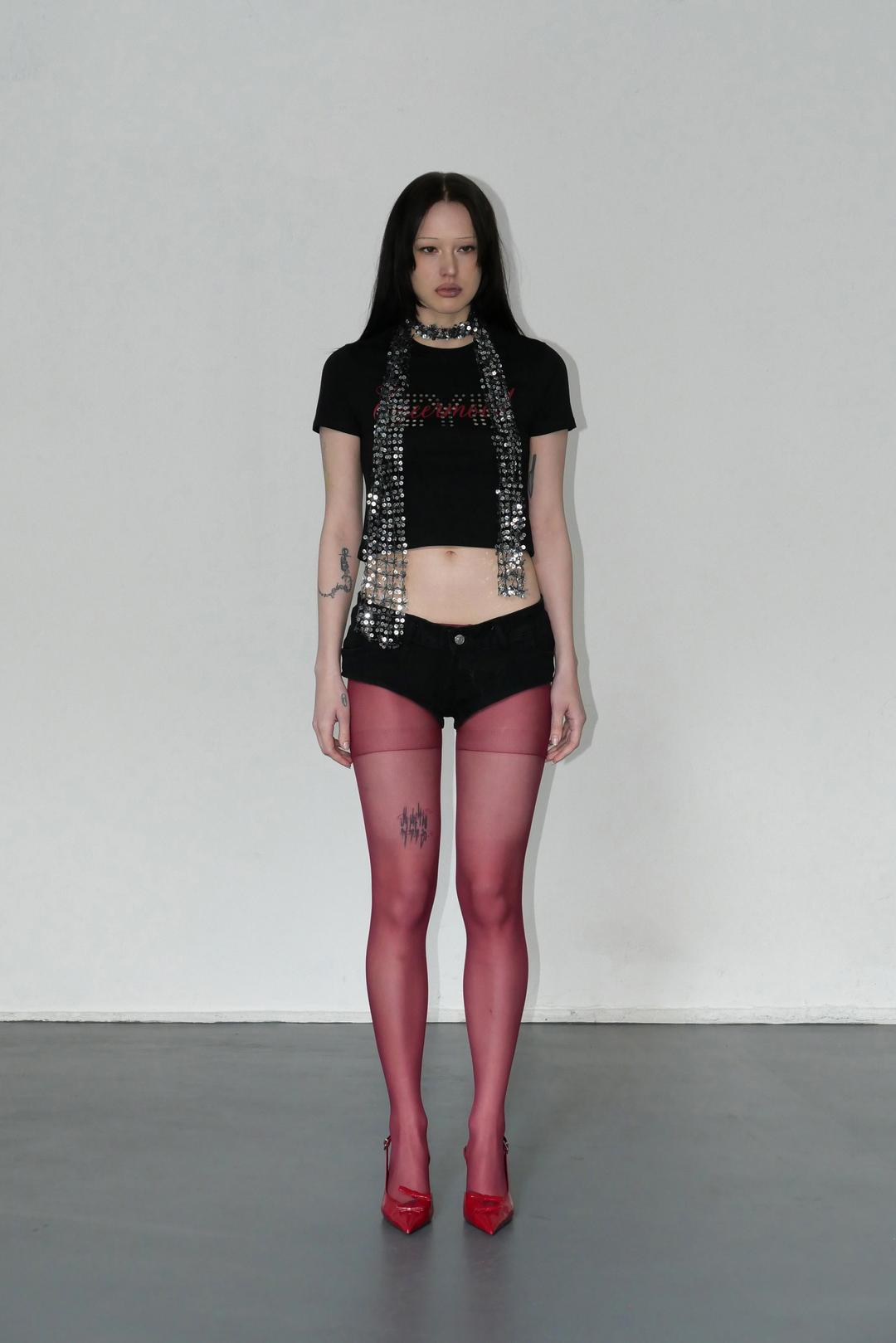 Punching Short Sleeve Top - Black