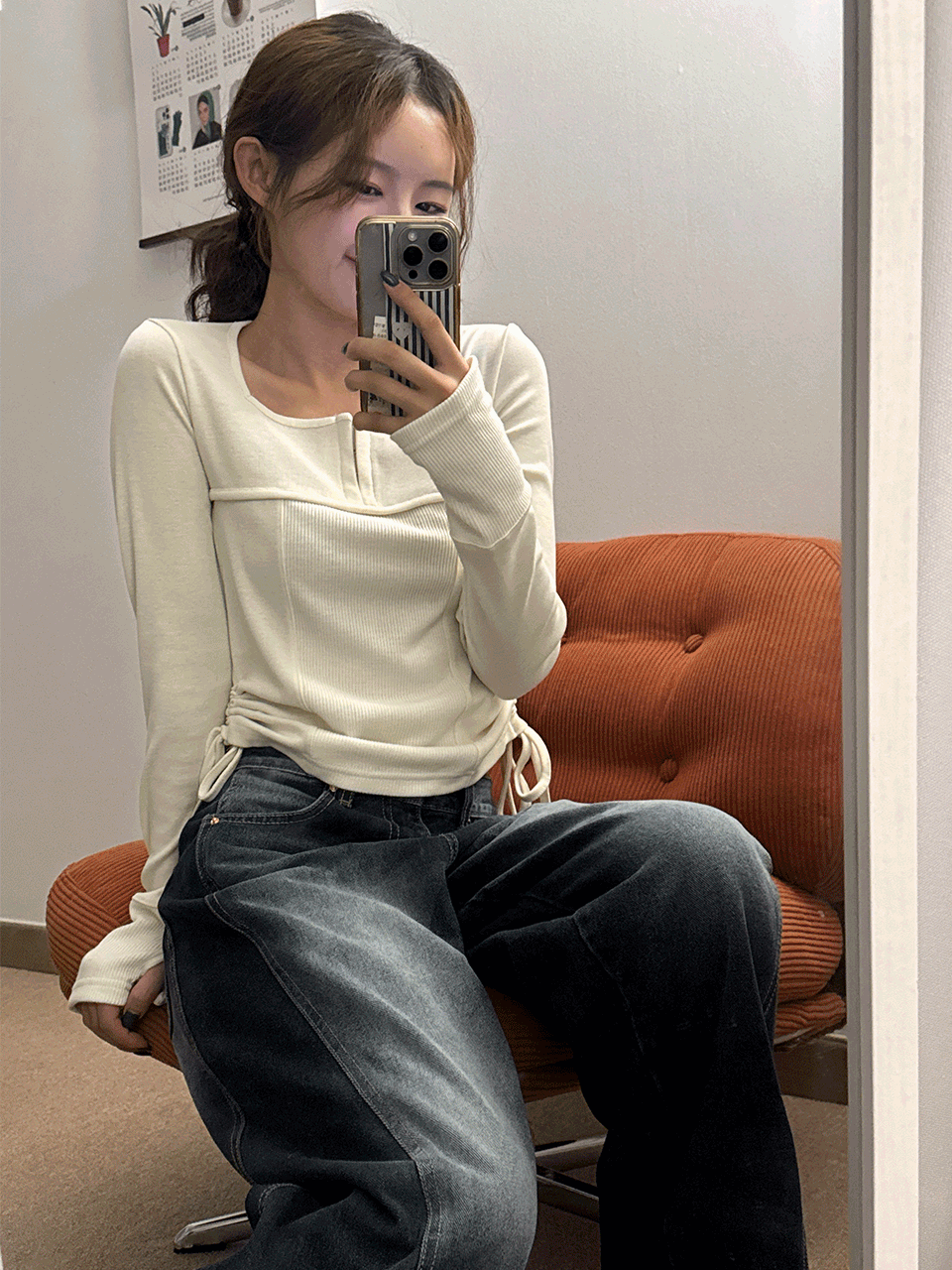 렌디 셔링 버클 스퀘어 티셔츠(3color)