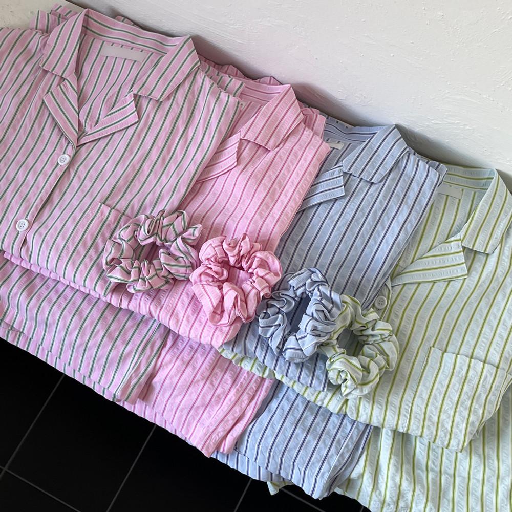 스트라이프 지지미 시어서커 잠옷 반팔 여름 잠옷 파자마 세트