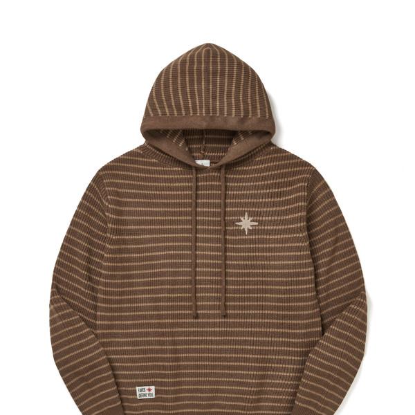 FAVICON LOGO STRIPE KNIT HOODY MOCHA BROWN