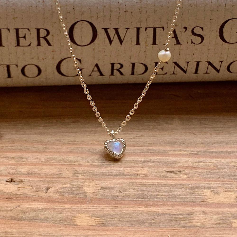 925 실버 문스톤 원석 하트 진주 콤비 목걸이