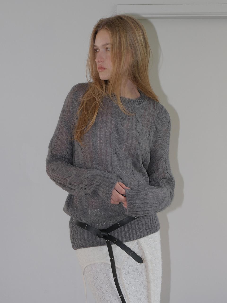 Hairy Cable Pullover Knit, Charcoal