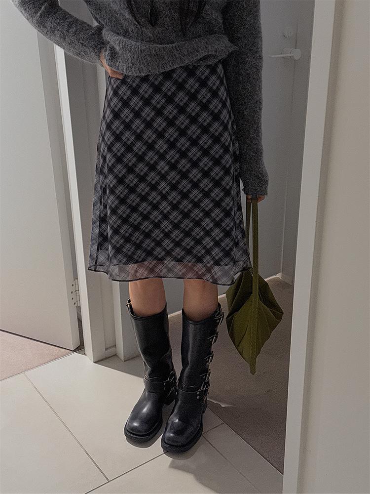 크렘므 첼로 체크 스커트