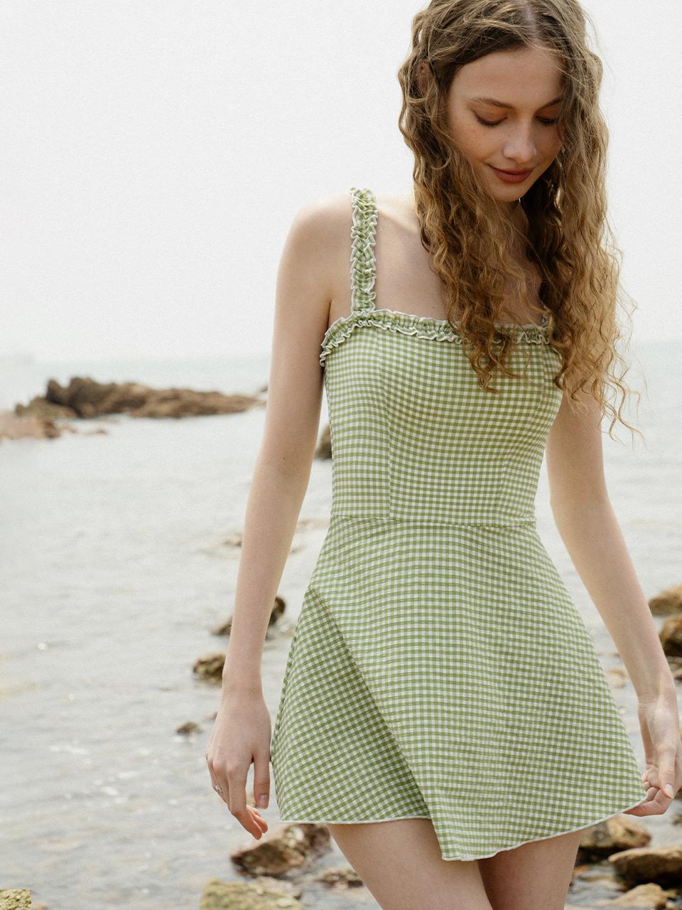 COSMA check one-piece_green