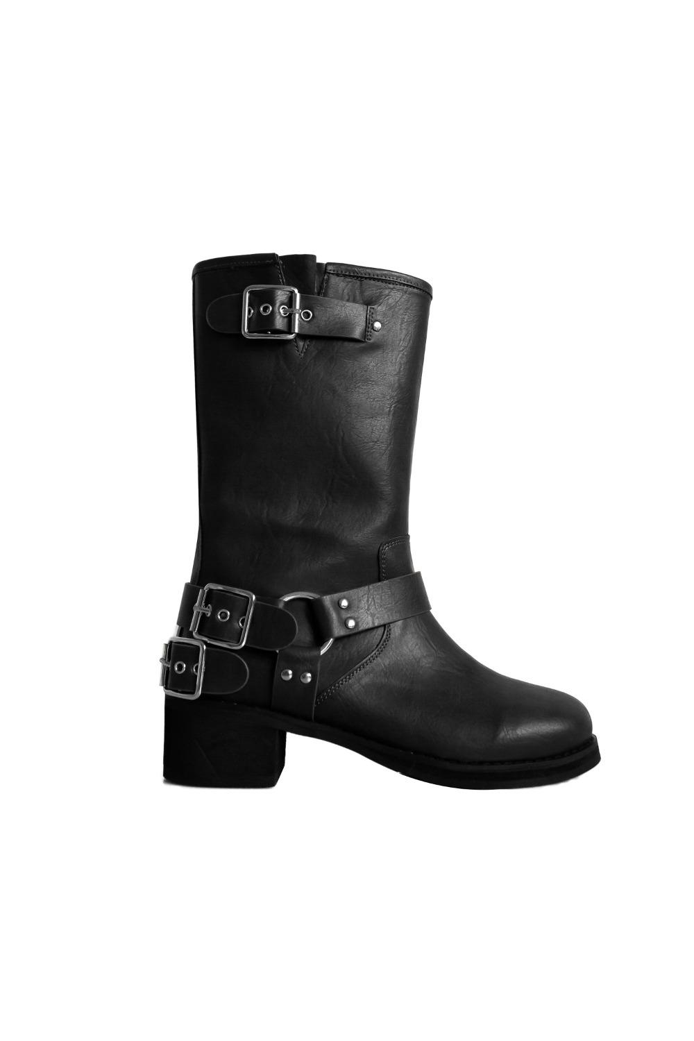 바이커 미들 부츠 - 블랙