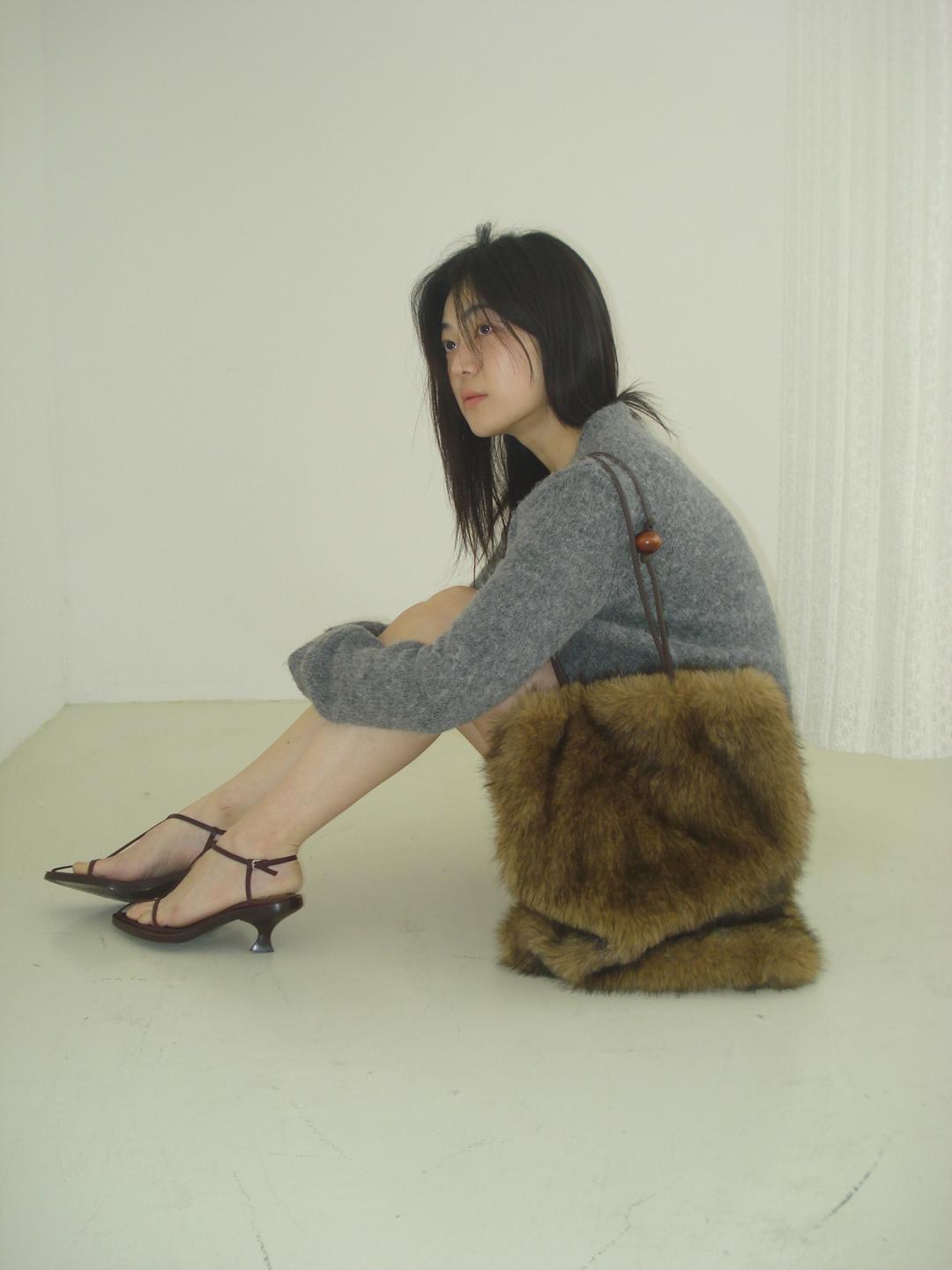 Wood ball Fur bag [Brown]