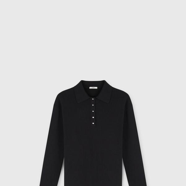CIGAR RIB SHELL KNIT POLO TOP BLACK