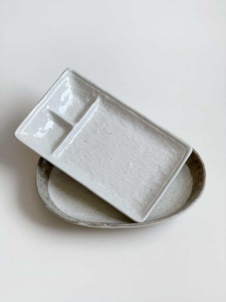 나눔 접시 아이보리 화이트 플레이트 3구 도자기 직사각 접시 한식 그릇 소스볼