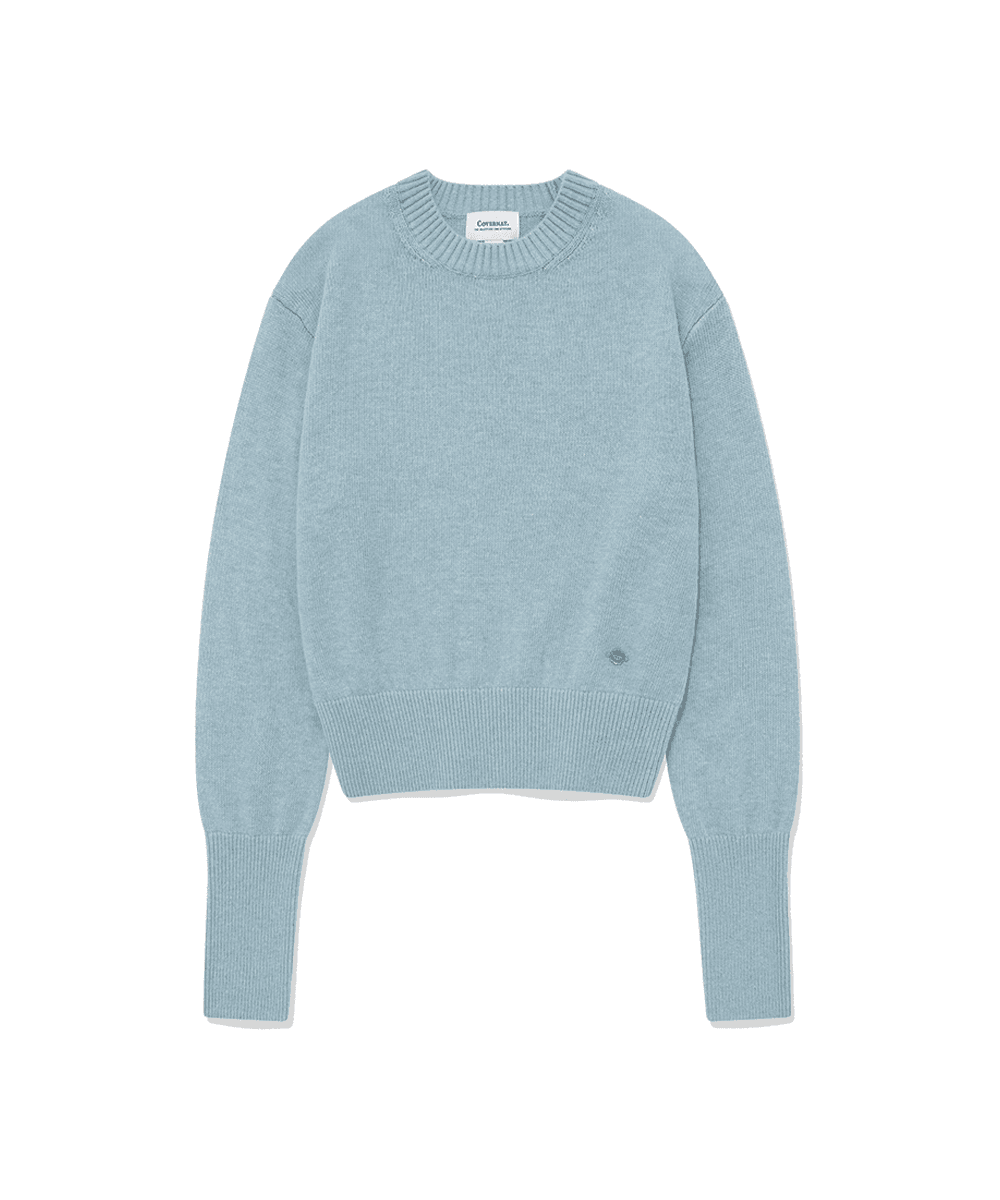 우먼 캐시미어 블렌드 라운드 니트 스카이블루