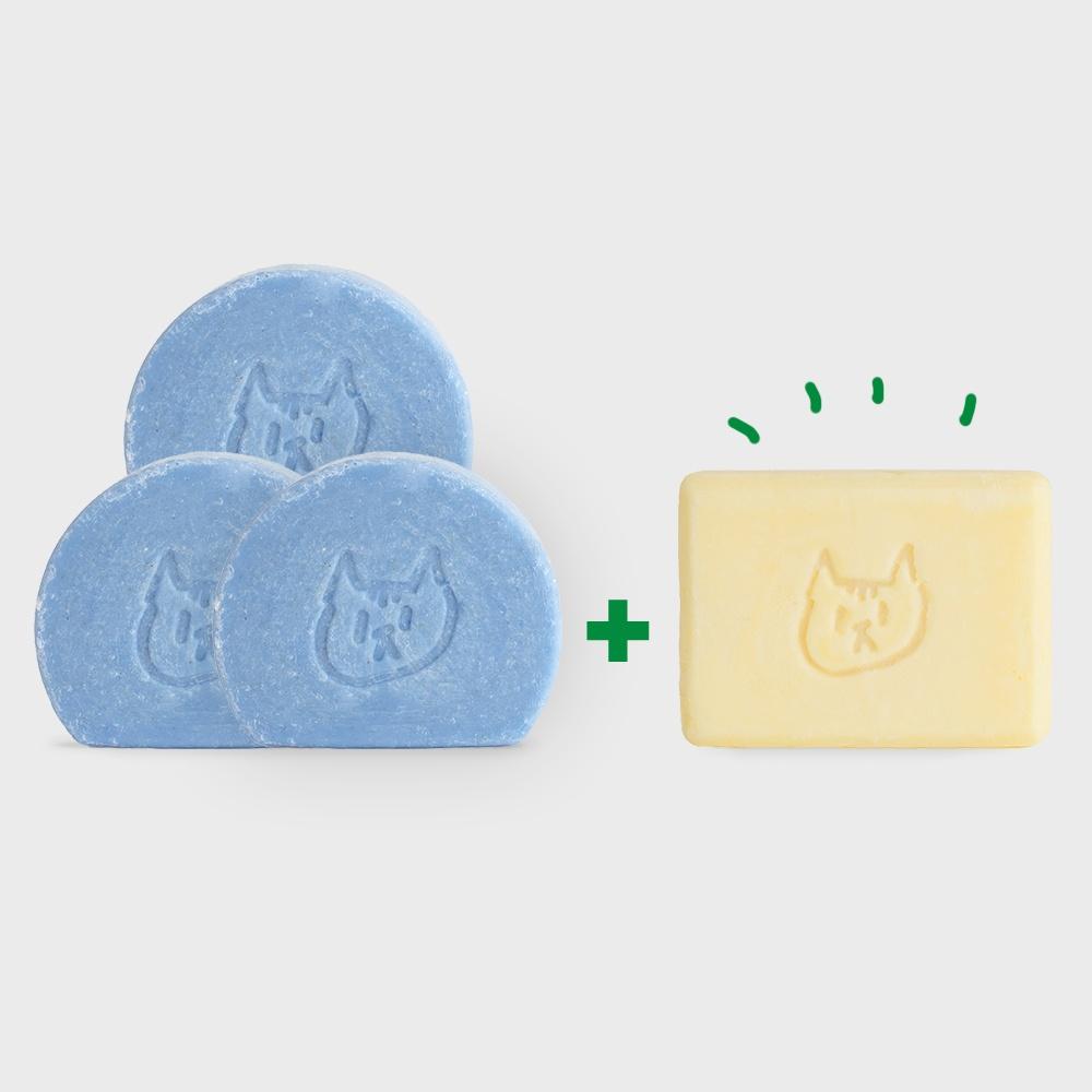 3+1 헤어케어 세트 (블루 샴푸바x3, 트리트먼트바x1)