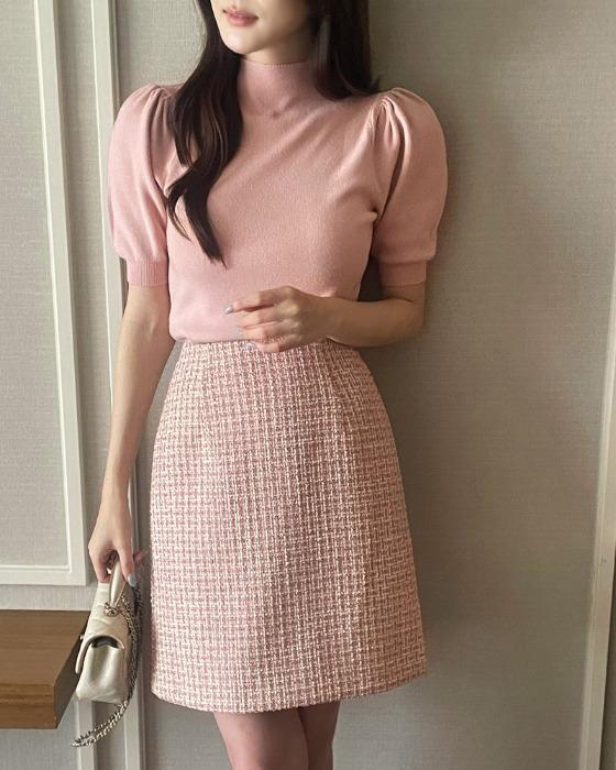 젠슈아 펄 트위드 H라인 미니 스커트