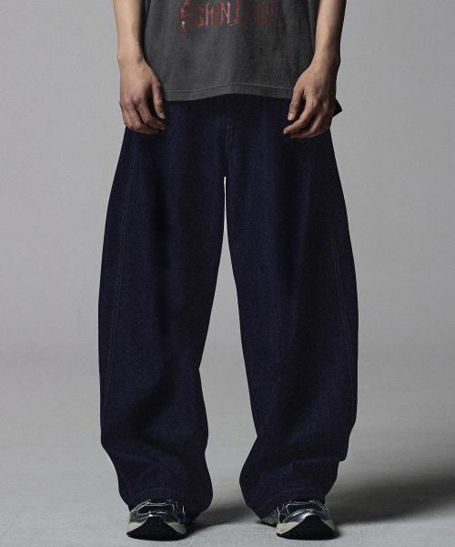 [여름 원단] Linen Like Curved Semi Wide Denim Pants - Deep Indigo