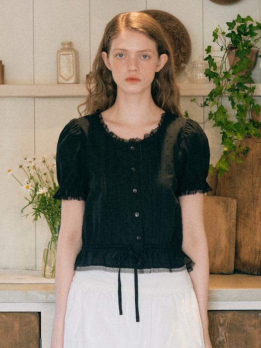 [단독]FRILL SHIRRING BLOUSE BLACK