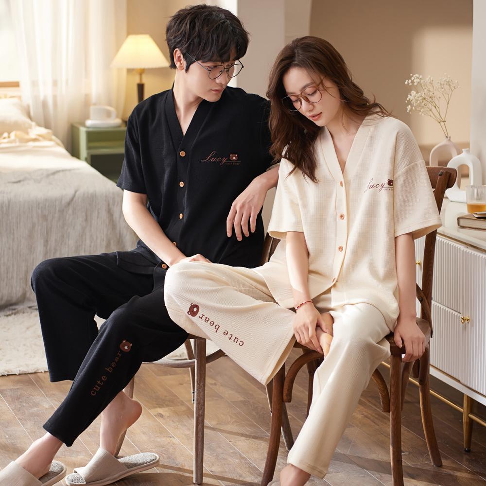 로리돌스 반팔 커플잠옷. 큐트 베어 여름 홈웨어 파자마세트 여성 남성 빅사이즈 QM1385 QM1386
