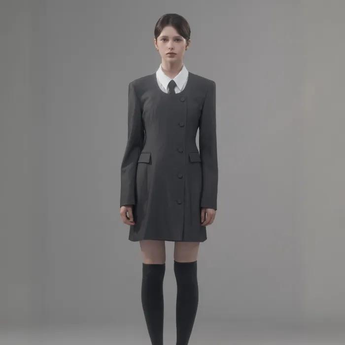 Jenn Round Neck Suit Jacket Dress - Grey
