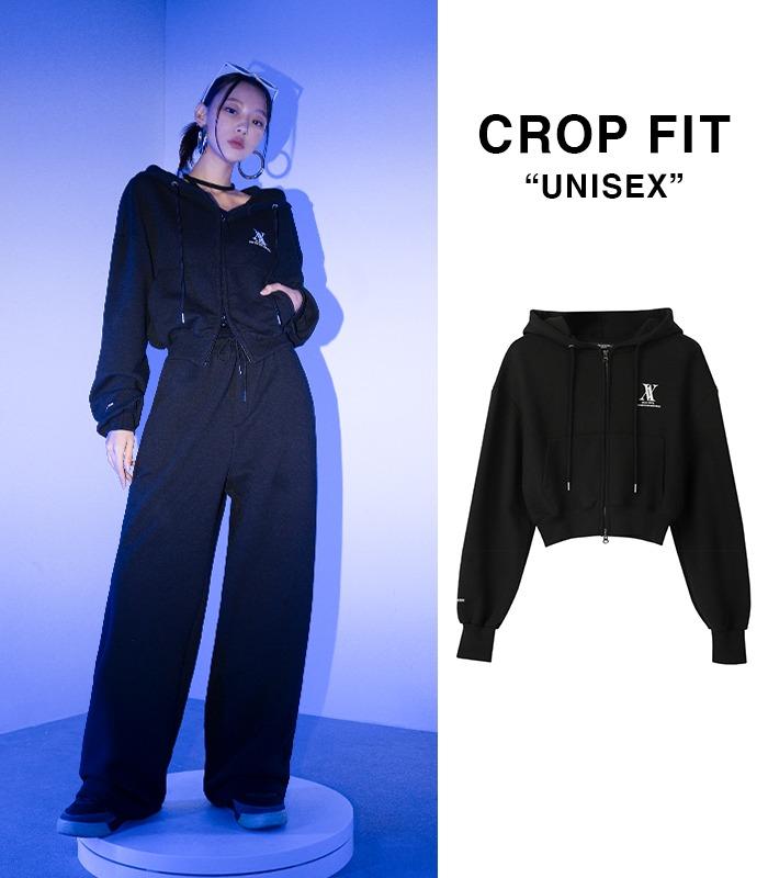 AV LOGO CROP HOOD ZIP-UP BLACK